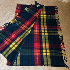 Tartan Plaid Fringe Throw Blanket - Pure New Wool, made in England, vintage